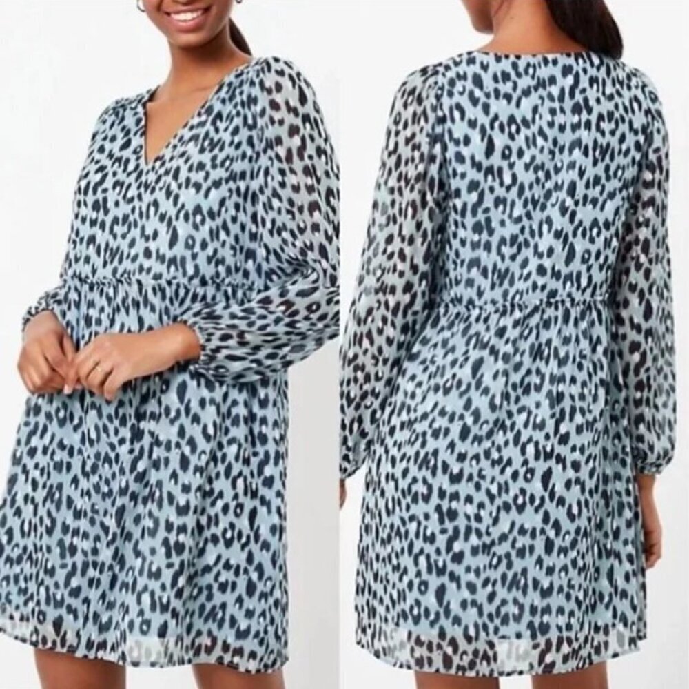 NWT LOFT Leopard Print Long Sleeve Dress Size Petite Small